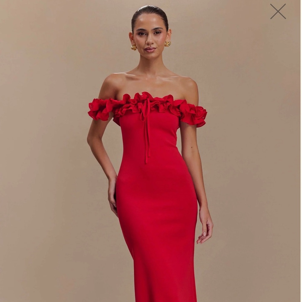 Meshki Nova Off the Shoulder Ruffle Red Dress